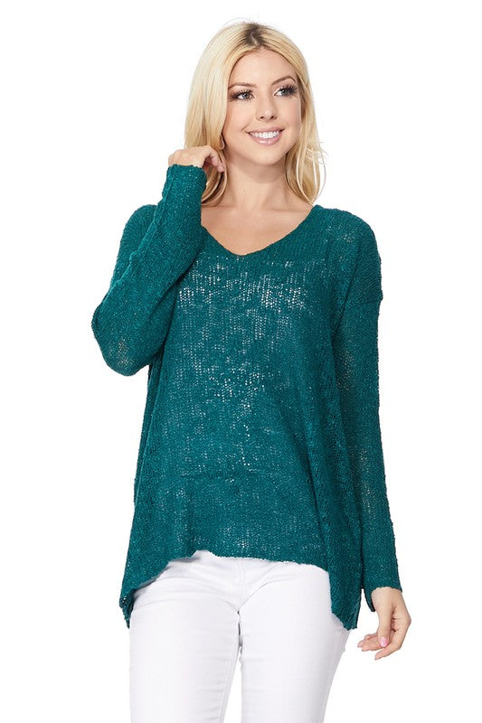 Long sleeve V Neck Thin Slub knit SS sweater Top