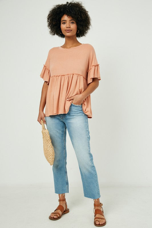 Women Ruffle Detail Peplum Knit Top