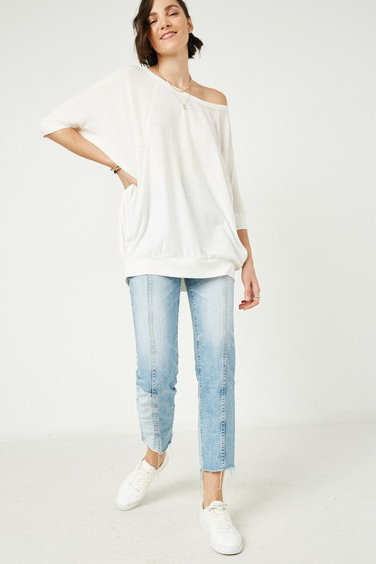 Womens Textured Sheer Off-Shoulder Top