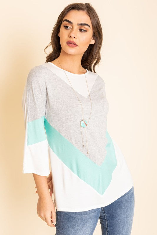 Chevron Bell Sleeve Color Block