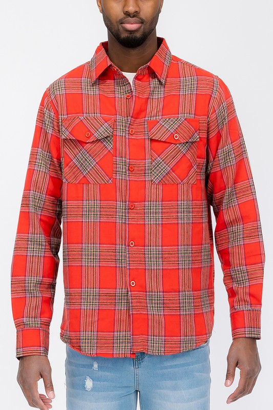 LONG SLEEVE FLANNEL FULL PLAID CHECKERED SHIRT