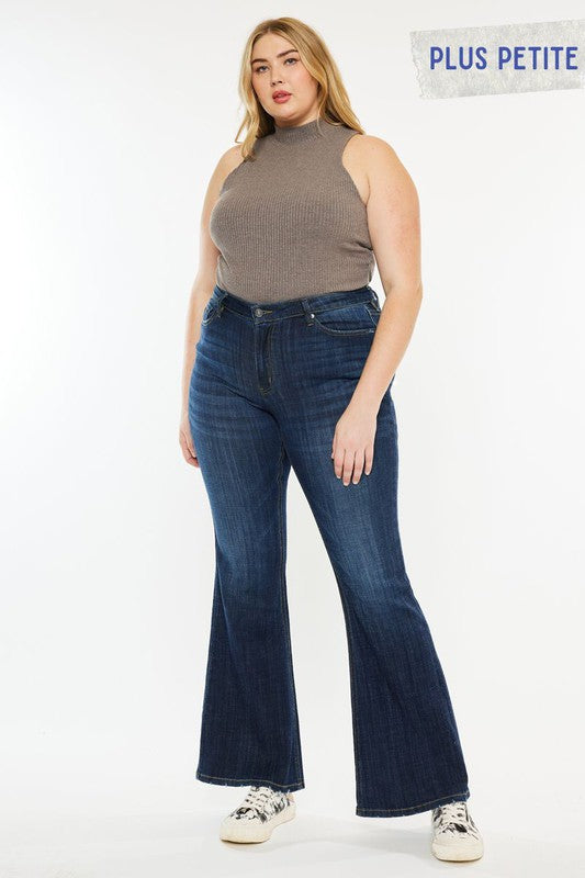 Plus Petite Dark Wash Mid Rise Flare Jeans