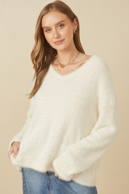 Womens Mohair V Neck Sweater Top