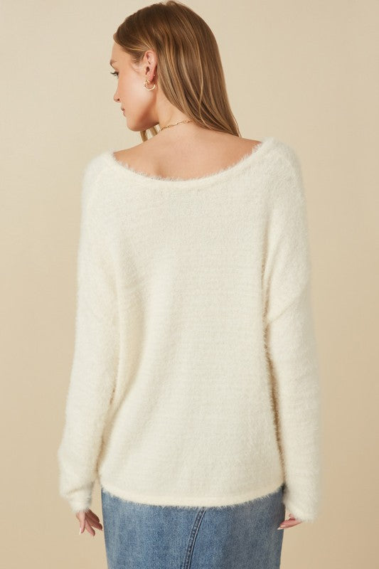 Womens Mohair V Neck Sweater Top