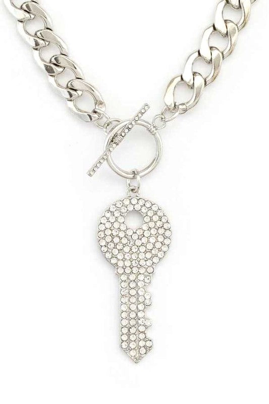 Pave Crystals Key Pendant Necklace Set