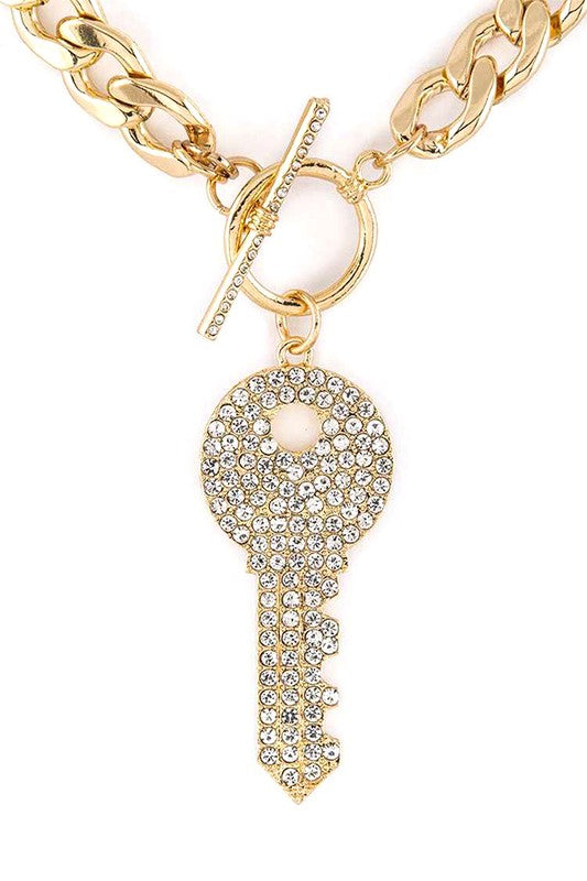 Pave Crystals Key Pendant Necklace Set