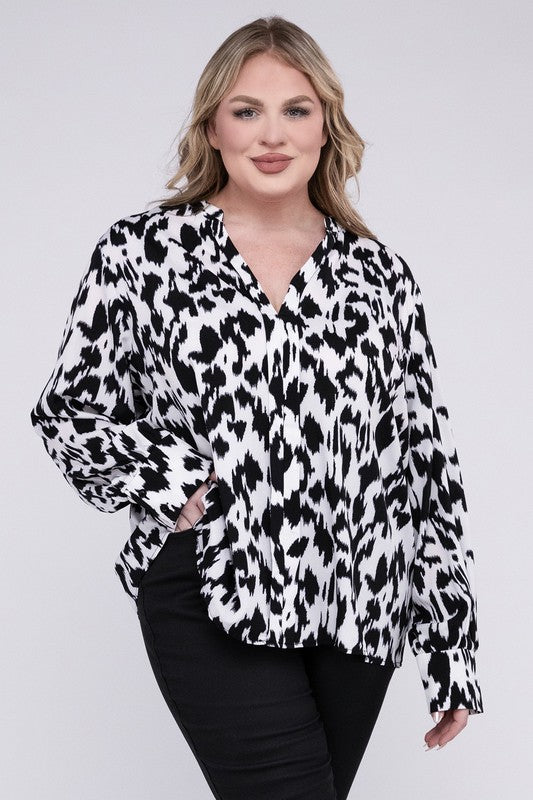 Leopard Notched Neckline Blouse