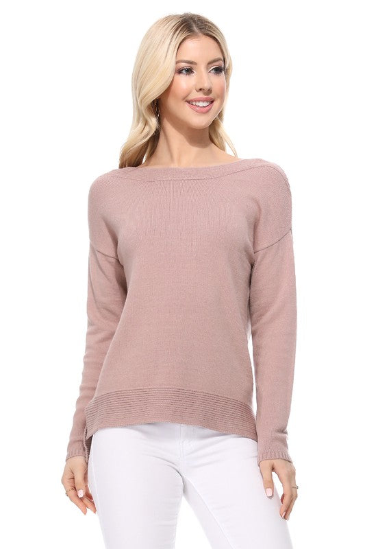 Silky Soft Rayon Stretch Boat Neck Sweater Top