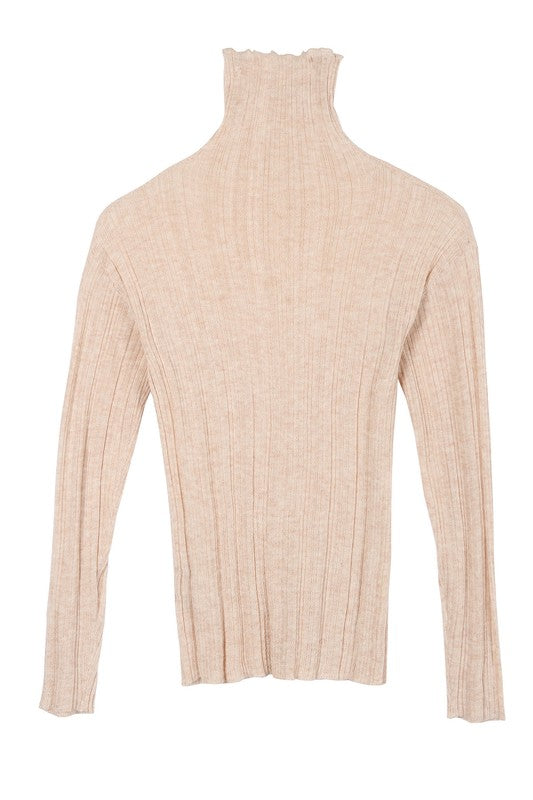 Wool blended mock neck sheer sweater