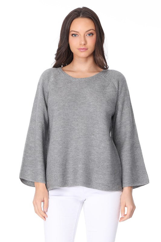 Boat Neck Bell Sleeve High Low Pullover Sweater