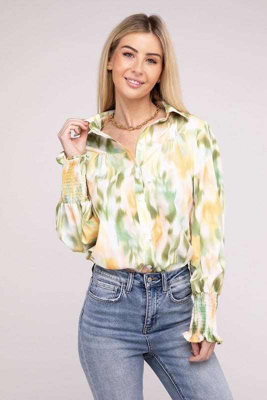 Allover Printed Long Sleeve Blouse