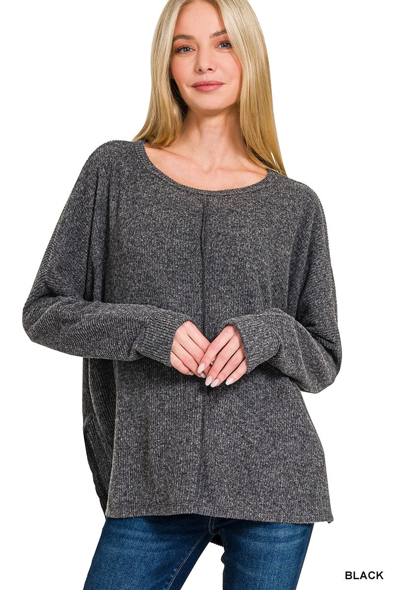 Ribbed Center Seam Dolman Sleeve Top